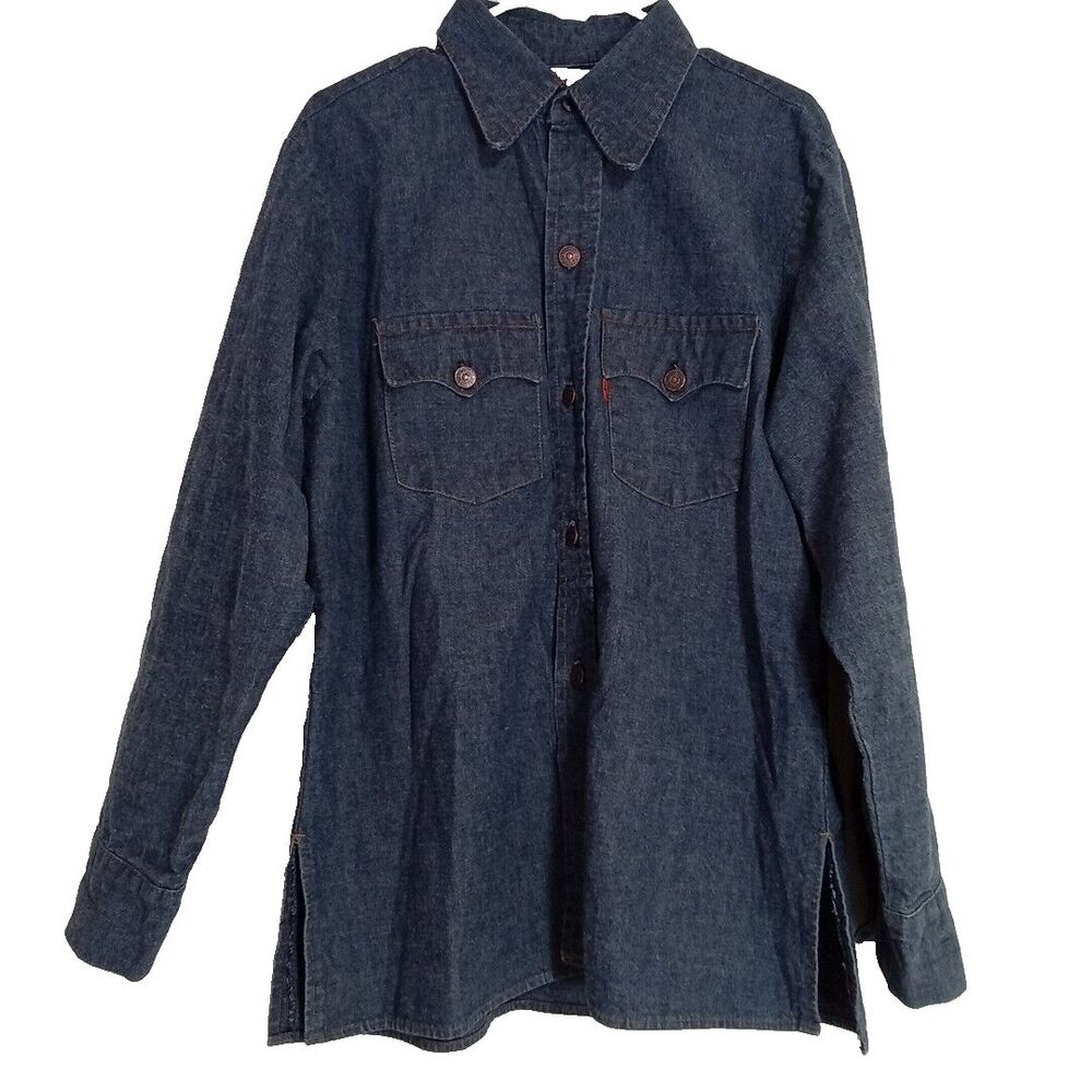 Levi's Jacket Large Jean Shacket Elastic Back Waist Long Sl Button Shirt‎ Work